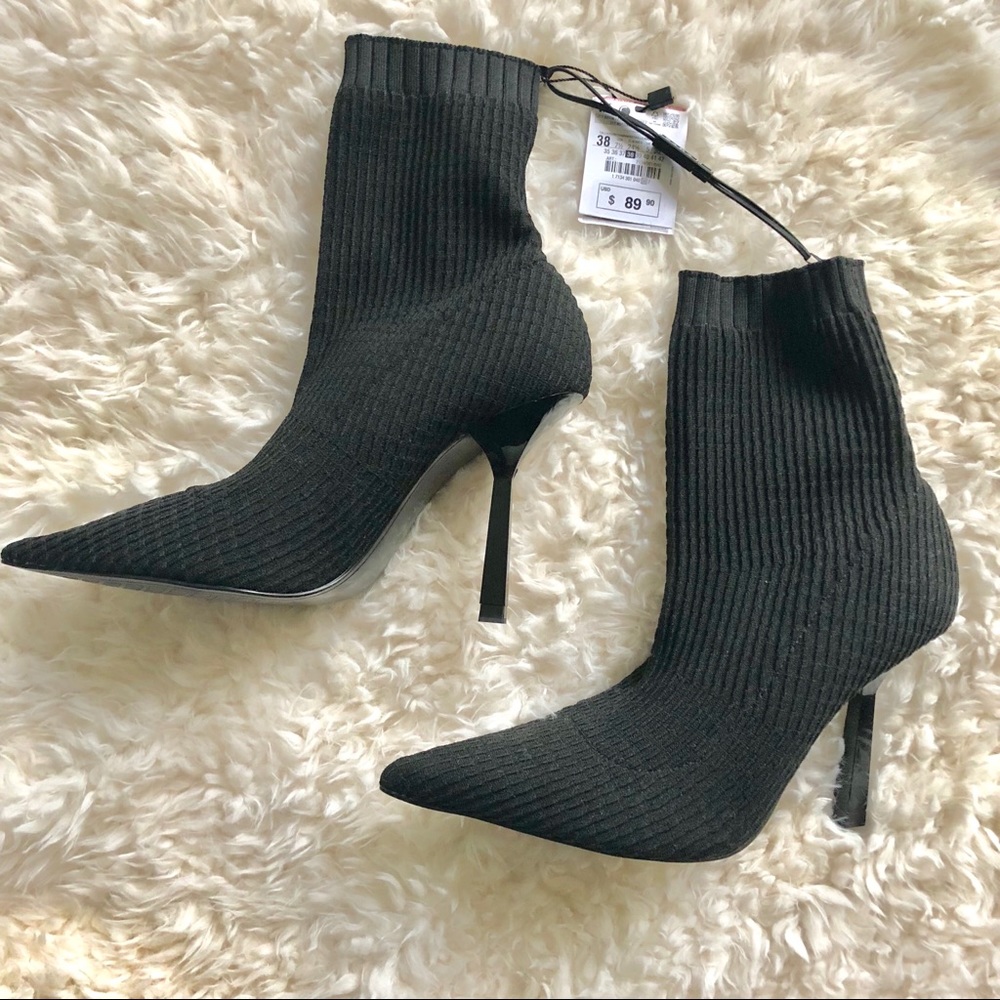 Zara high-heeled, sock-style booties